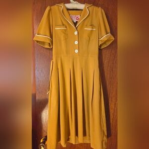 Vintage-Inspired Mustard Button Front Dress